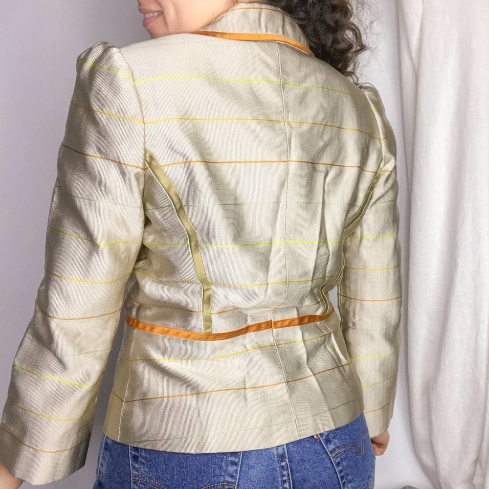 Lela Rose Striped Silk Blazer Champagne Classic - Picture 8 of 8